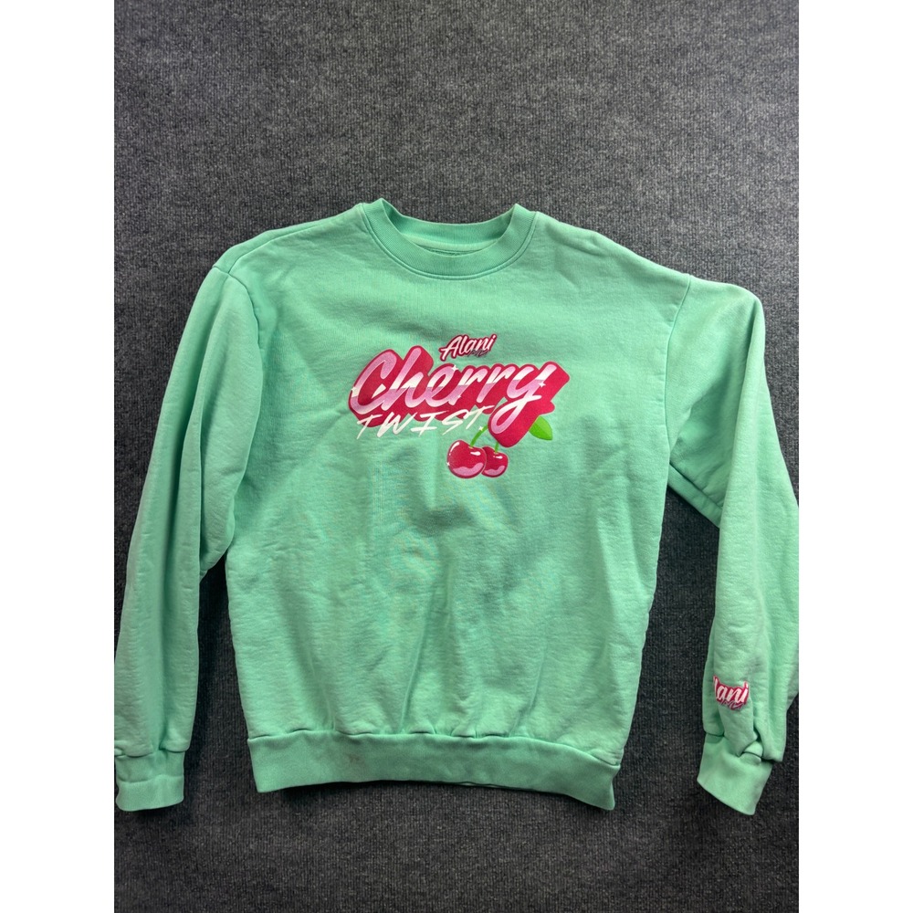 Alani Nu Sweatshirt Womens Small Green Cherry Twist Graphic Cotton Pullover